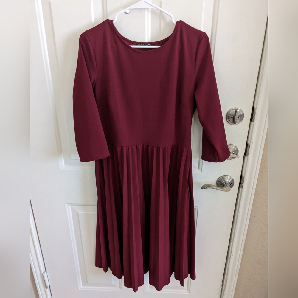 Red Pleated Midi Dress